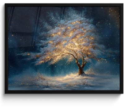 Poster in lijst - Fotolijst 80x60 cm - Posters - Levensboom - Nacht - Donker - Blauw - Posterlijst zwart - Decoratie - Wanddecoratie woonkamer - Muurdecoratie slaapkamer