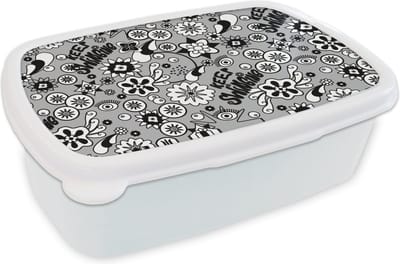 Broodtrommel Wit - Lunchbox - Brooddoos - Bloemen - Patronen - Quotes - 18x12x6 cm - Volwassenen