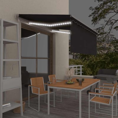 vidaXL - Luifel - met - rolgordijn, - LED - en - windsensor - 3,5x2,5 - m - antraciet