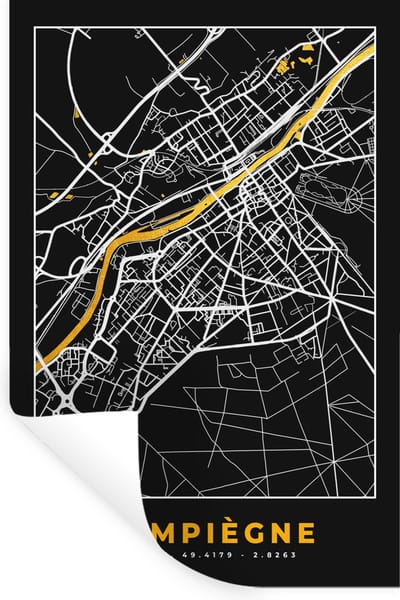 Muurstickers - Sticker Folie - Compiègne - Frankrijk – Kaart – Plattegrond – Stadskaart - 20x30 cm - Plakfolie - Muurstickers Kinderkamer - Zelfklevend Behang - Zelfklevend behangpapier - Stickerfolie