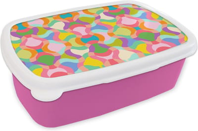 Broodtrommel Roze - Lunchbox Design - Abstract - Kleuren - Retro - Brooddoos 18x12x6 cm - Brood lunch box - Broodtrommels voor kinderen en volwassenen