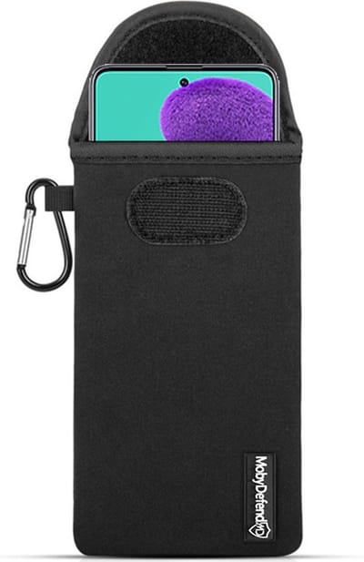 MobyDefend Hoesje - Geschikt voor Samsung Galaxy A51 - Neopreen Pouch Met Karabijnhaak - Insteek - Riemlus - Zwart