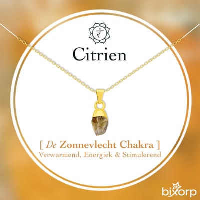Bixorp Ruwe Citrien Ketting - Goud Verguld S925 Zilver + Edelsteen Hanger - Onbewerkte Steen - Spirituele Chakra Ketting met Cadeau Kaartje - 45cm + 5cm verstelbaar