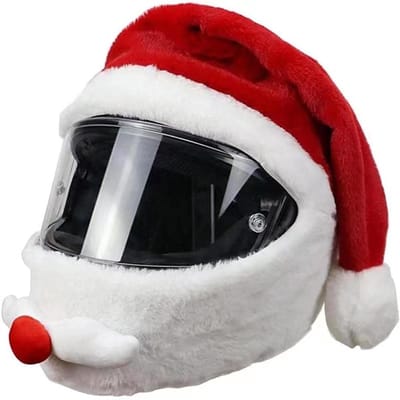 Kerstman Helmhoes - Grappige Beschermer - Motor Rijden - Zachte Pluche Stof - One Size Fits All - Rood Wit
