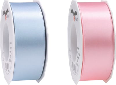 Glorex hobby - Satijn cadeau sierlint lichtroze en lichtblauw 25 meter x 0.4 cm