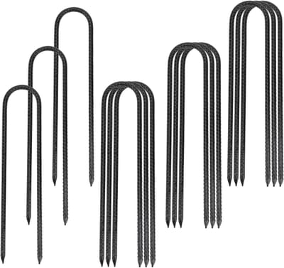 12-delige set zwarte grondpennen van 30x5 cm, U-vormige ankers voor trampoline, tent en campinggebruik