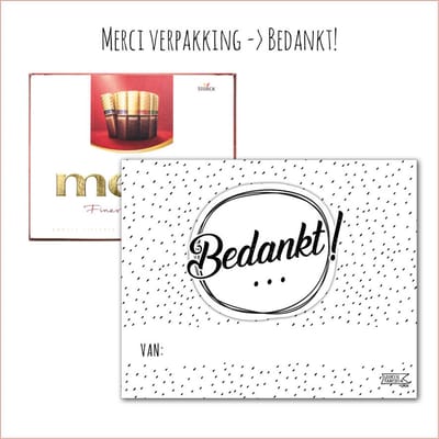 KaartKadootje Merci -> Bedankt - No:07 (Merci Chocolade - Bedankt! - Frame cirkel Z/W) - LeuksteKaartjes.nl by xMar