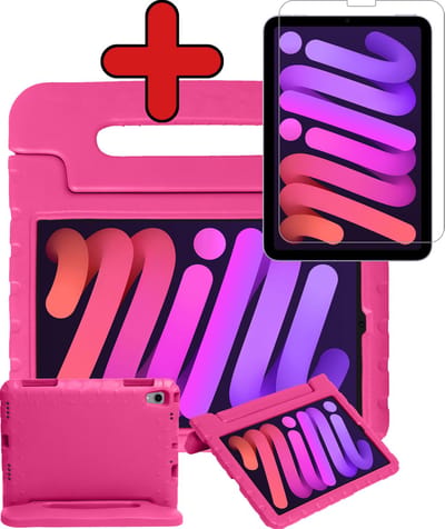 Hoesje - Geschikt voor Apple iPad Mini 6 (2021) - 8.3 inch - 6e Generatie - Met Screenprotector - Kinderhoes - Shockproof Bumper - Kidsproof Case - Tablethoes - Kinder Hoes Cover - Roze