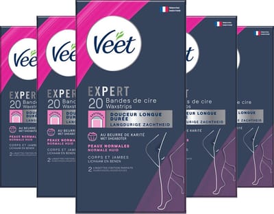 Veet - Expert - Koude Wasstrips - Benen (Normal) 20st - 5 Stuks - Voordeelverpakking