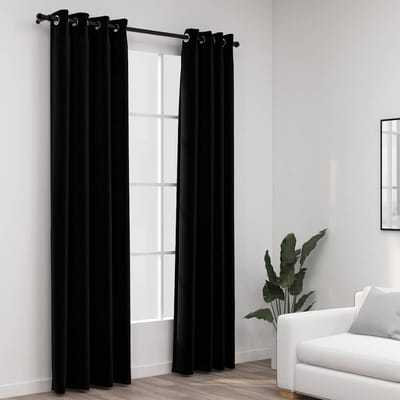vidaXL - Gordijnen - linnen-look - verduisterend - ogen - 2 - st - 140x225 - cm - zwart