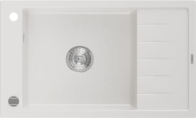 Mexen Elias granieten spoelbak met 1 bak en afdruiprek 795 x 480 , wit, chroomsifon - 6511791005-20