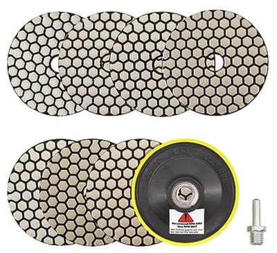 Polijstpads voor diamanten 100 mm - Set van 7 met korrel 50 t/m 3000 + M14 steunschijf