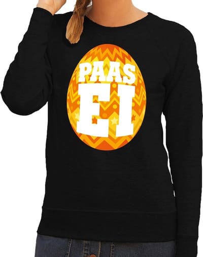 Zwarte Paas sweater met oranje paasei - Pasen trui voor dames - Pasen kleding XS