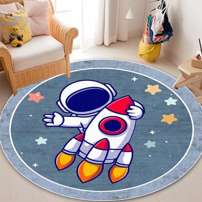 Schattig Cartoon Patroon Rond Tapijt Woonkamer Decoratie Sofa Gebied Antislip Wasbaar Kleed Kinder Slaapkamer Decor Zachte Vloermat 2.6ft(80x80cm)