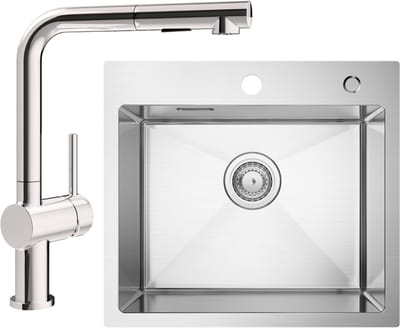 CECIPA max Spoelbak Keuken 50 x 45 CM - Spoelbak Met Kraangat - Enkele Spoelbak Met L-uitloop Keukenkraan - Spoelbakken met afdruip - Wasbak met waterafvoersysteem - RVS