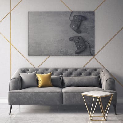 Artaza Canvas Schilderij Gamecontrollers - 120x80 cm - Groot - Muurdecoratie Gaming - Wanddecoratie Gameroom - Zwart Wit