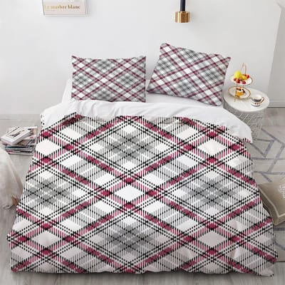 Ensemble Housse de Couette à Rayures Plaid Polyester Ensemble de Literie pour Enfants Adolescents Adultes King Queen Taille Complète Housse de Couette Noir et Blanc US Twin(172x218cm)