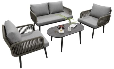 RosaBloom tuinset - Tuinbank - Tuinstoel - Loungeset - Tuinmeubelset - Met Zit en Rugkussens - Met Salontafel - Grijs
