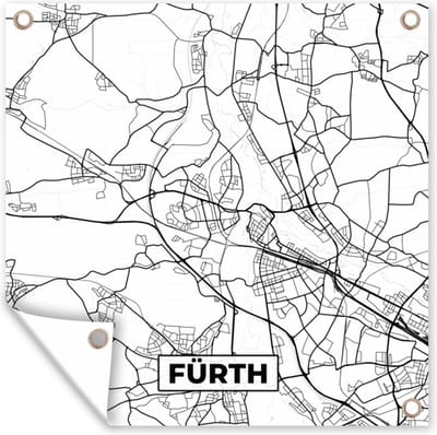 Tuin poster Kaart - Fürth - Plattegrond - Stadskaart - 200x200 cm - Tuindoek