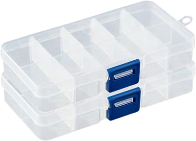 2x Transparante Opbergdozen met 10 Verstelbare Vakjes – Compacte Organizer voor Knutselmateriaal, Sieraden, Schroeven & Kleine Onderdelen – Duurzaam Kunststof, 12,8x6,4x2,2 cm