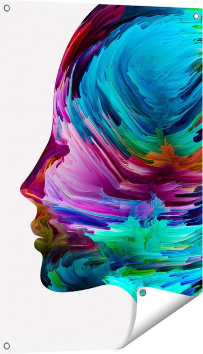 Gards Tuinposter Abstracte Kunst van een Gezicht - Hoofd - 60x90 cm - Tuindoek - Tuindecoratie - Wanddecoratie buiten - Tuinschilderij