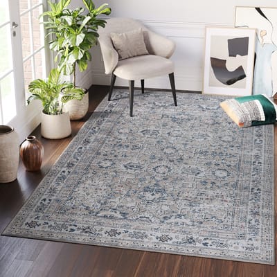 Tapiso Ritz Vloerkleed Grijs Katoen Vintage Antislip Traditioneel Tapijt Maat- 300x400
