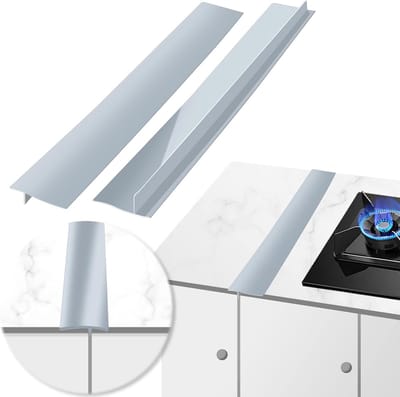 Afdekkage voor fornuis, siliconen vulstuk voor kieren tussen aanrecht en fornuis, 76cm (30 inch), op maat te knippen, geschikt voor kieren van 0,5-2,5 cm, dicht overloop tussen aanrechtbladen en fornuizen af ​​(2-delige set, Grijs)|Cyslmuk®