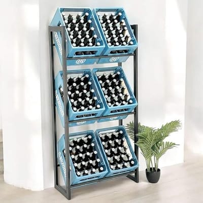 Drankkratjesrek voor 6 kratten - Zwart Metaal Staand Flessenrek - 71 cm