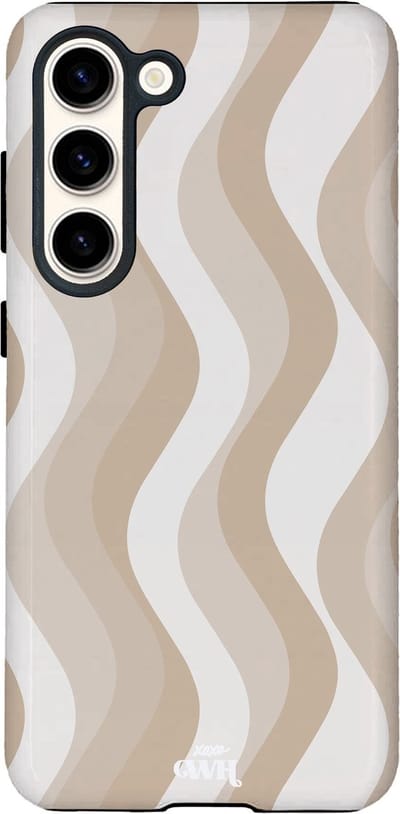 xoxo Wildhearts Minimal Nude - Hoesje geschikt voor Samsung Galaxy S25 Plus - Siliconen hoesje met dubbele beschermlaag - Luxe case - Stevige backcover - Golvenprint - Golvend patroon - Beige / Creme / Wit