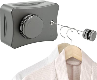 Allecto - Waslijn - 5,1m roestvrijstalen touw - Grijs - Wandgemonteerde waslijn - Voor binnen en buiten gebruik - Geschikt voor diverse modellen.