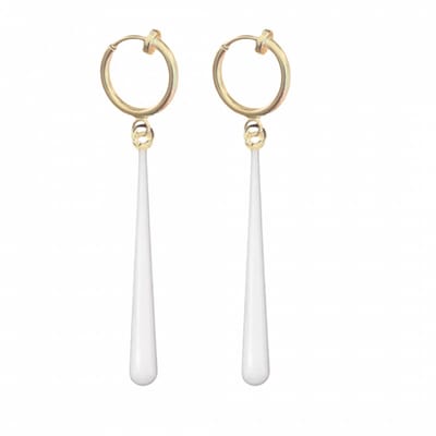 Klem oorbellen -wit -Lafayette- goudkleur- emaille -geen gaatje-Charme Bijoux