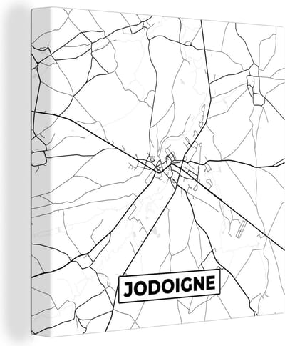 Canvas Schilderij Jodogne - België - Stadskaart - Plattegrond - Kaart - Zwart wit - 20x20 cm - Wanddecoratie