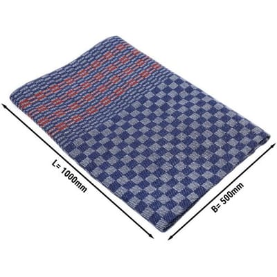 GGM Gastro (150 Stück) Grubenhandtuch aus Halbleinen - 250g/m² - 50x100cm - Blaukariert mit roten Längsstreifen Blauw