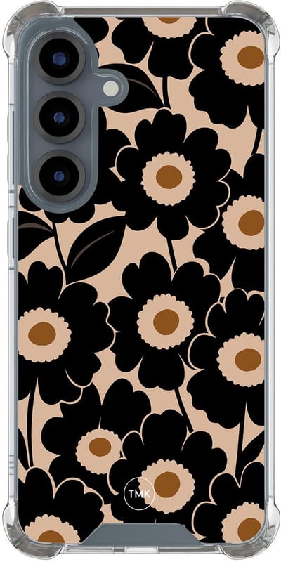 Shockproof hoesje geschikt voor Samsung Galaxy S25 - Bloom luxe - Schokbestendig - Verhoogde randen - TPU case - Extra Sterke Back Cover - Bloemen - Transparant, Zwart