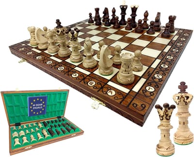 Schaakspel Hout - Schaakset Bordspel - Strategisch Spel - Ingebrand Motief - 52 x 52 cm - Nee
