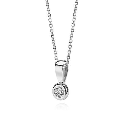 Lovebird LB116 - Witgouden collier met briljant - Dames - 42 cm - Diamant - 2,5 mm - Briljant Geslepen - 0,05 Karaat - 14 Karaat - Witgoud