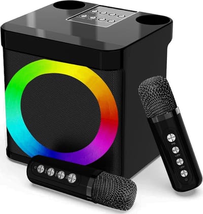 Karaokemachine Voor Volwassenen En Kinderen - Professionele Karaoke Met 2 Draadloze Microfoons, Draagbaar Bluetooth-Luidsprekersysteem Met PA Luidsprekers En LED-Feestverlichting