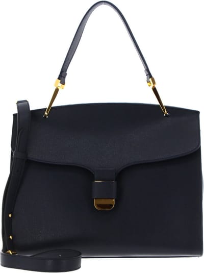 COCCINELLE Leren Handtas Schoudertas Neofirenze Text Handbag Midnight Blue Donkerblauw