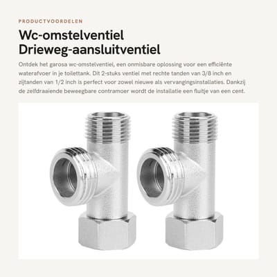 Dailygoods- WC-Omstelventiel 2 Stuks - Drieweg-Aansluitventiel - Koper/Vernikkelde Aansluiting - Beweegbare Slotmoer - 180 Graden Draaiend - Eenvoudige Installatie - Toiletventiel
