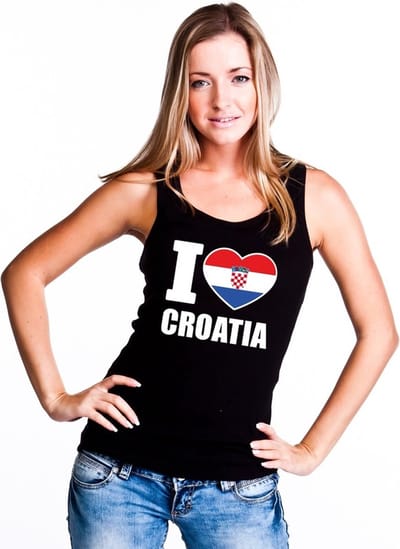 Zwart I love Kroatie supporter singlet shirt/ tanktop dames - Kroatisch shirt dames S