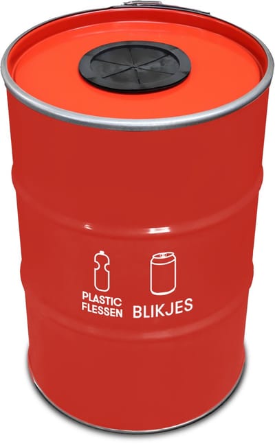 BinBin Duo glasrozet rood 200 Liter olievat afvalscheiding prullenbak| grote afvalbak| blikjes- flessen inzameling| inzamelbak blikken | Flessen | statiegeld blikken-flessen | Horeca afvalbak