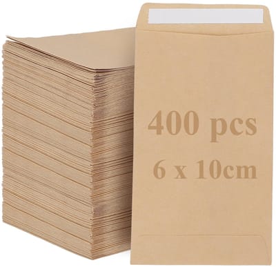 Dailygoods - 400 Stuks Zelf Seal Kraft Papier Enveloppen 6x10cm voor Kleine Voorwerpen