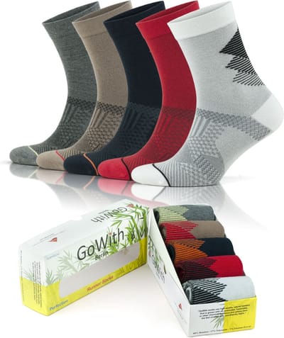 GoWith-bamboe crew sokken-5 paar-sport sokken-naadloze sokken-hardloop sokken-sokken heren en dames-cadeau sokken-40-44