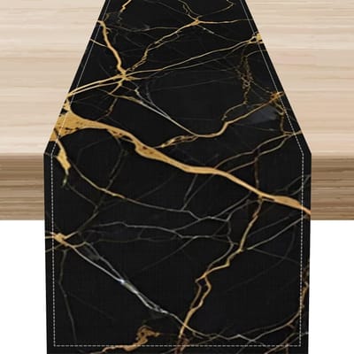 Zwart Gouden Marmer Linnen Tafel Runner Commode Sjaals Tafel Decor Wasbaar Keuken Eettafel Runner Vakantiefeest Decor 150x33cm black