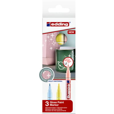 edding 751/3S pastel lakmarker set - assorti 3 stuks: pastel geel, pastel roze, pastel blauw - 1-2mm