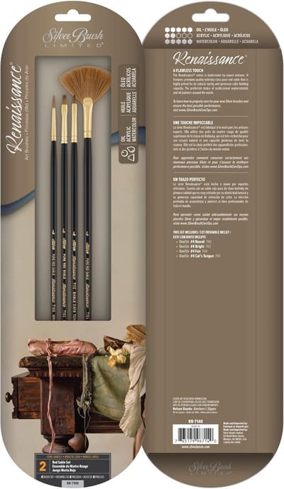 Zilveren Verfborstel Set met Lange Steel voor Schilderen en Detailwerk