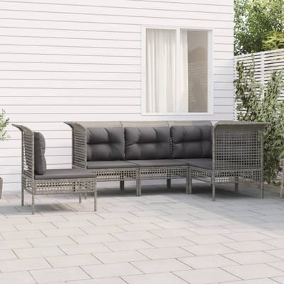 vidaXL - 5-delige - Loungeset - met - kussens - poly - rattan - grijs