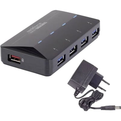 Renkforce RF-3806031 USB-hub 4 poorten USB-A USB 3.0 5 GBit/s Met snellaadpoort, Met status-LEDs Zwart