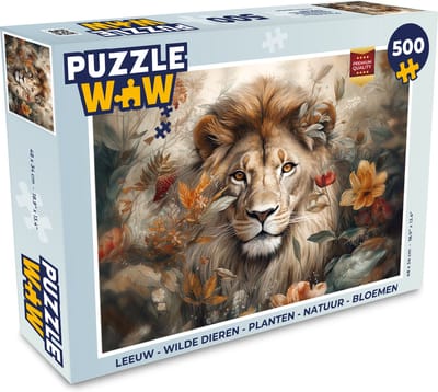Puzzel Leeuw - Wilde dieren - Planten - Natuur - Bloemen - Legpuzzel - Puzzel 500 stukjes