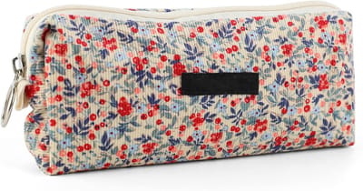 Etui, klein etui in retrostijl, van hoogwaardig geribbeld fluweel, licht, kan worden opgehangen, kan worden gebruikt als pennenetui, make-uptas, Beige, retro